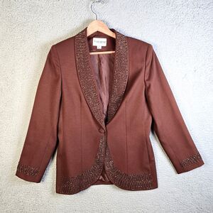 John Meyer Brown Embellished Blazer Curved Hem Statement Occasion Lined 10